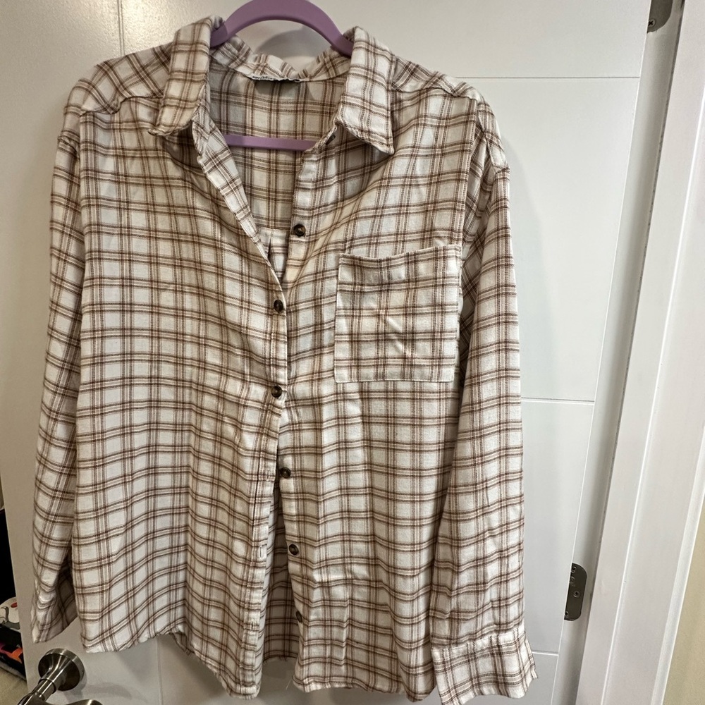 Hollister Brown and White Plaid Casual Shirt